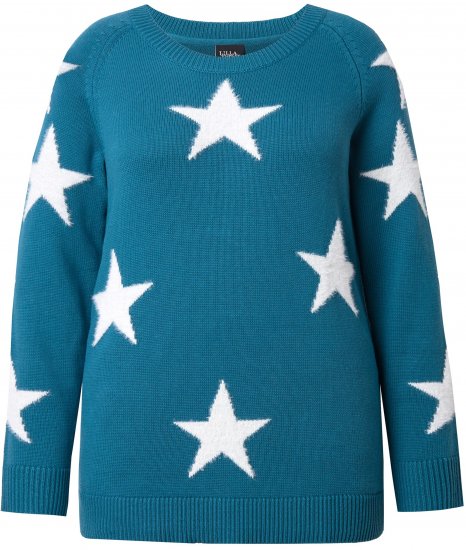 Ulla Popken Glitter Stars Soft Knit Sweater Petrol - Sudaderas y hoodies - 