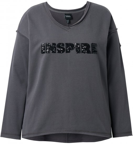 Ulla Popken Inspire Lettering V-Neck Sweatshirt Graphite Grey - Sudaderas y hoodies - 