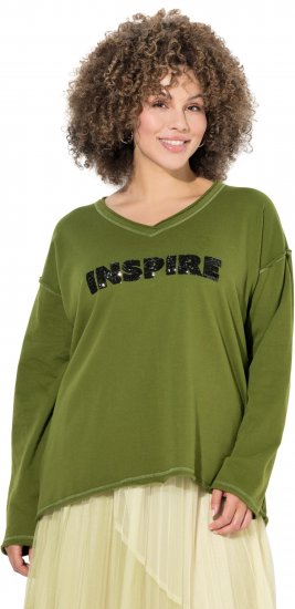 Ulla Popken Inspire Lettering V-Neck Sweatshirt Blooming Bay - Sudaderas y hoodies - 
