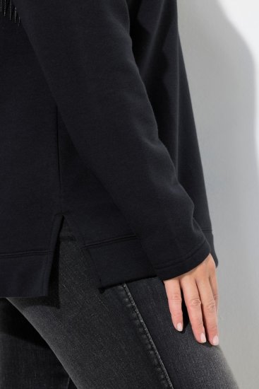 Ulla Popken Chain Fringe Smooth Fleece Sweatshirt Black - Sudaderas y hoodies - Sudaderas, Hoodies y Punto Cómodos