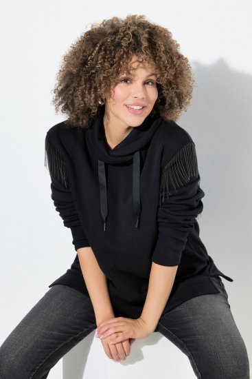Ulla Popken Chain Fringe Smooth Fleece Sweatshirt Black - Sudaderas y hoodies - Sudaderas, Hoodies y Punto Cómodos