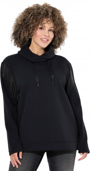 Ulla Popken Chain Fringe Smooth Fleece Sweatshirt Black - Sudaderas y hoodies - 