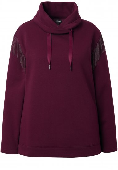 Ulla Popken Chain Fringe Smooth Fleece Sweatshirt Dark Wine Red - Sudaderas y hoodies - 
