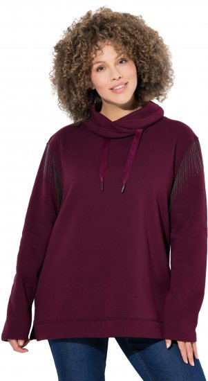 Ulla Popken Chain Fringe Smooth Fleece Sweatshirt Dark Wine Red - Sudaderas y hoodies - 