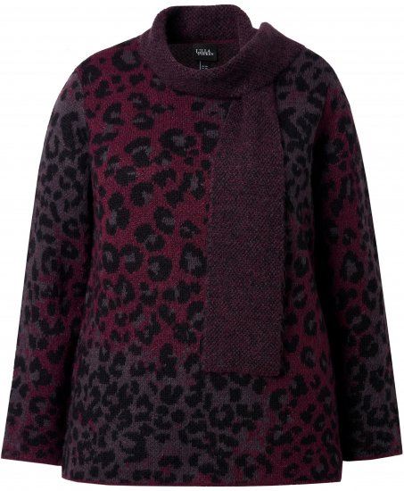 Ulla Popken Leopard Print Scarf Sweater Dark Wine Red - Sudaderas y hoodies - 