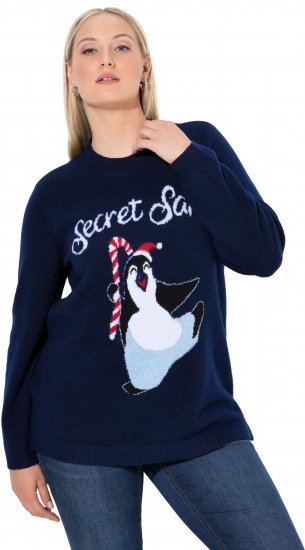 Ulla Popken Christmas Motif Classic Fit Sweater Navy - Sudaderas y hoodies - 