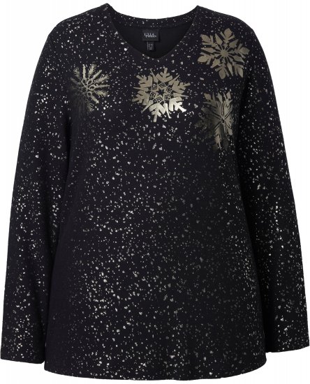 Ulla Popken Metallic Print Extra Soft Christmas Sweatshirt Black - Sudaderas y hoodies - 