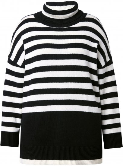 Ulla Popken Striped Stand-Up Collar Sweater Black - Sudaderas y hoodies - 