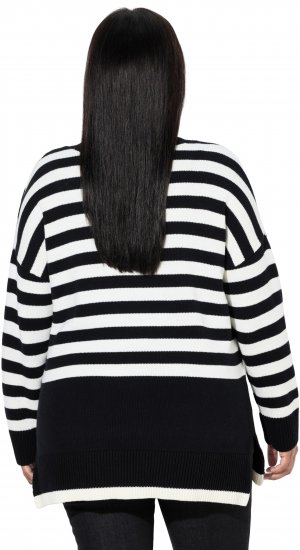 Ulla Popken Striped Stand-Up Collar Sweater Black - Sudaderas y hoodies - 