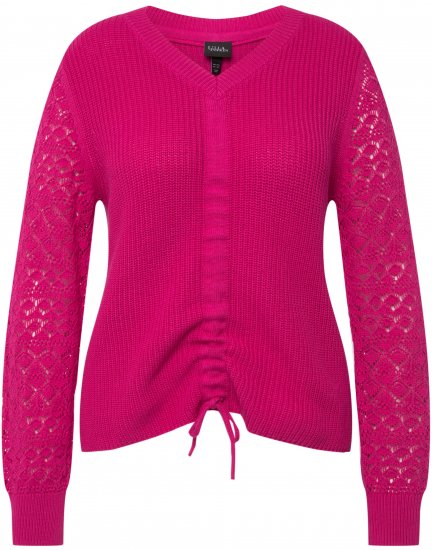 Ulla Popken Shaker Stitch Cropped Gathered Sweater Fuchsia Pink - Sudaderas y hoodies - 