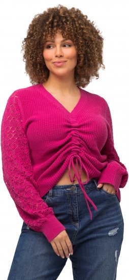 Ulla Popken Shaker Stitch Cropped Gathered Sweater Fuchsia Pink - Sudaderas y hoodies - 