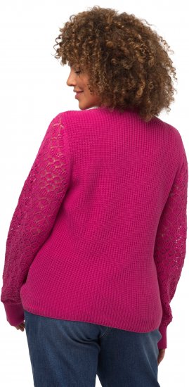 Ulla Popken Shaker Stitch Cropped Gathered Sweater Fuchsia Pink - Sudaderas y hoodies - 