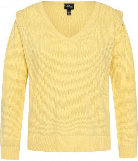 Ulla Popken Shoulder Accent Classic Fit Textured Knit Sweater Lemon Yellow - Sudaderas y hoodies - 