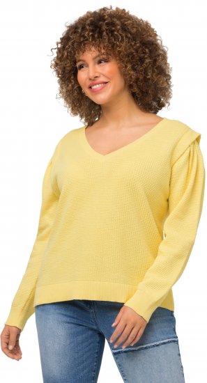 Ulla Popken Shoulder Accent Classic Fit Textured Knit Sweater Lemon Yellow - Sudaderas y hoodies - 