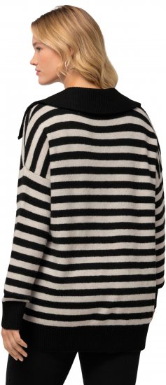 Ulla Popken Striped Troyer Collar Sweater Black - Sudaderas y hoodies - 