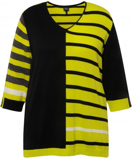 Ulla Popken Mixed Stripe 3/4 Sleeve Colorblock Sweater Apple Green - Sudaderas y hoodies - 