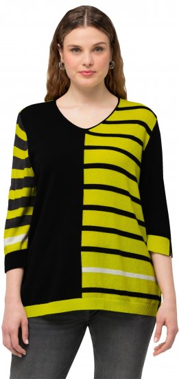 Ulla Popken Mixed Stripe 3/4 Sleeve Colorblock Sweater Apple Green - Sudaderas y hoodies - 