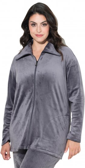 Ulla Popken Velour Loungewear Jacket Dark Grey - Sudaderas y hoodies - 