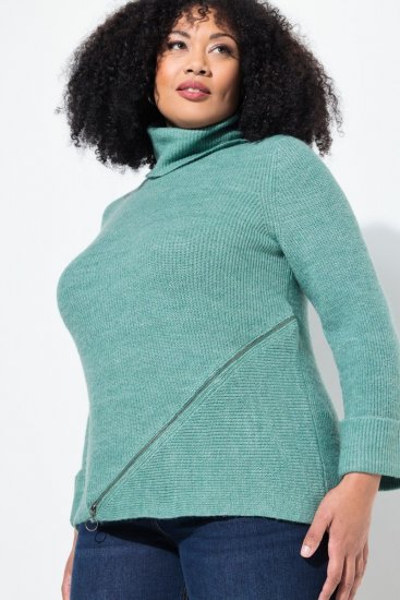 Ulla Popken Asymmetric Zipper Turtleneck Sweater Green - Sudaderas y hoodies - Sudaderas, Hoodies y Punto Cómodos