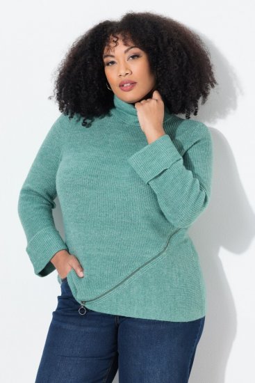 Ulla Popken Asymmetric Zipper Turtleneck Sweater Green - Sudaderas y hoodies - Sudaderas, Hoodies y Punto Cómodos