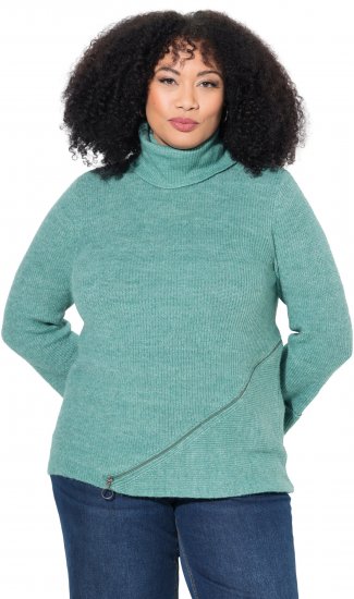 Ulla Popken Asymmetric Zipper Turtleneck Sweater Green - Sudaderas y hoodies - 