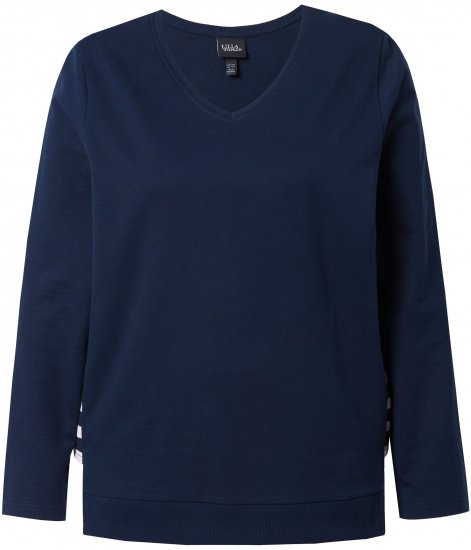 Ulla Popken Stripe Panel Long Sleeve V-Neck Sweatshirt Navy - Sudaderas y hoodies - 