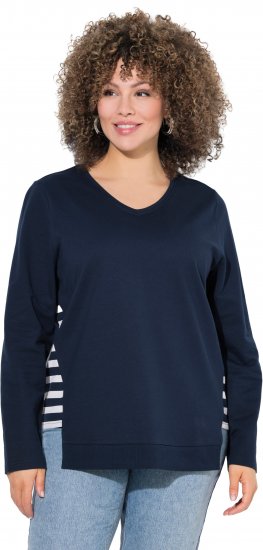 Ulla Popken Stripe Panel Long Sleeve V-Neck Sweatshirt Navy - Sudaderas y hoodies - 