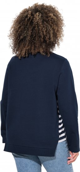 Ulla Popken Stripe Panel Long Sleeve V-Neck Sweatshirt Navy - Sudaderas y hoodies - 