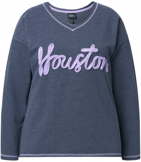 Ulla Popken Houston Textured Lettering Sweatshirt Navy - Sudaderas y hoodies - 