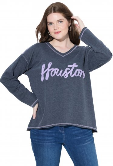 Ulla Popken Houston Textured Lettering Sweatshirt Navy - Sudaderas y hoodies - 