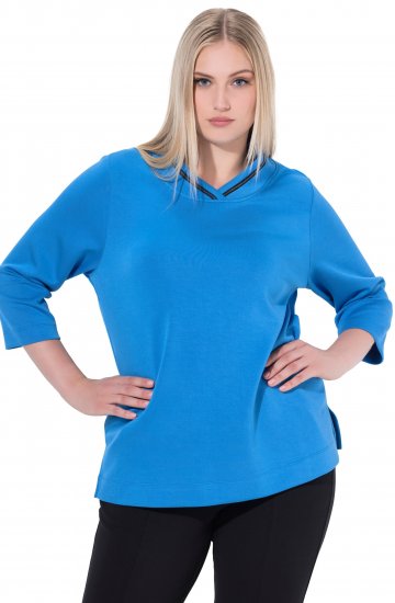 Ulla Popken Classic Fit with Side Slits 3/4 Sleeve Sweatshirt Royal Blue - Sudaderas y hoodies - 