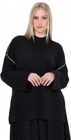 Ulla Popken Decorative Seam Contrast Color Sweater Black - Sudaderas y hoodies - 