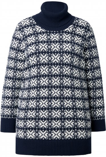 Ulla Popken Eco Cotton Geometric Snowflake Sweater Navy - Sudaderas y hoodies - 