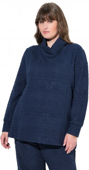 Ulla Popken Eco Cotton Stripe Textured Sweatshirt Navy - Sudaderas y hoodies - 