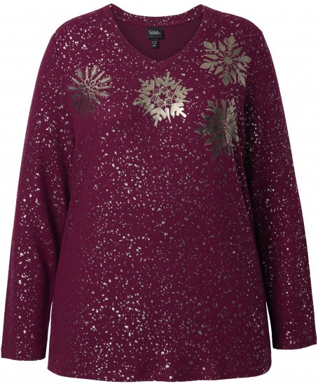 Ulla Popken Metallic Print Extra Soft Christmas Sweatshirt Dark Wine Red - Sudaderas y hoodies - 