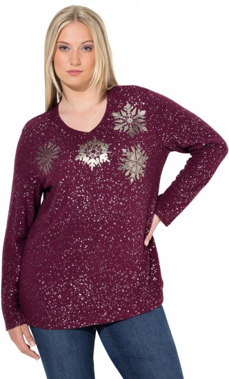 Ulla Popken Metallic Print Extra Soft Christmas Sweatshirt Dark Wine Red - Sudaderas y hoodies - 
