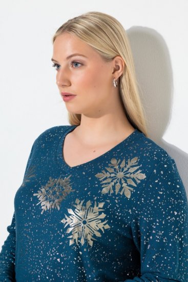 Ulla Popken Metallic Print Extra Soft Christmas Sweatshirt Petrol - Ulla Popken - Ulla Popken Ropa de Tallas Grandes
