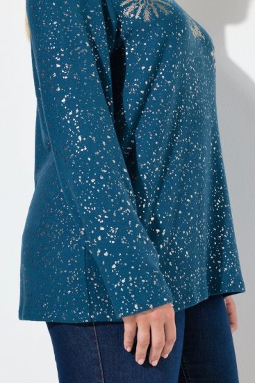 Ulla Popken Metallic Print Extra Soft Christmas Sweatshirt Petrol - Ulla Popken - Ulla Popken Ropa de Tallas Grandes