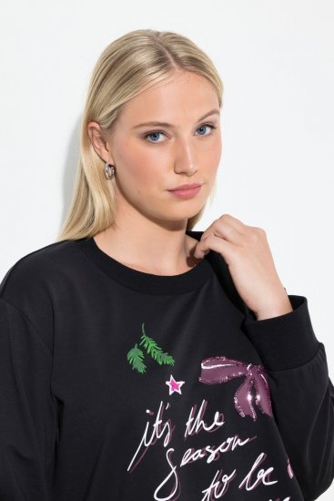 Ulla Popken Sparkling Sequin Bows Christmas Sweatshirt Black - Sudaderas y hoodies - Sudaderas, Hoodies y Punto Cómodos