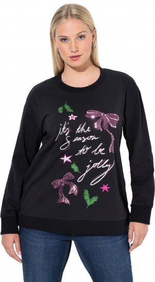 Ulla Popken Sparkling Sequin Bows Christmas Sweatshirt Black - Sudaderas y hoodies - 