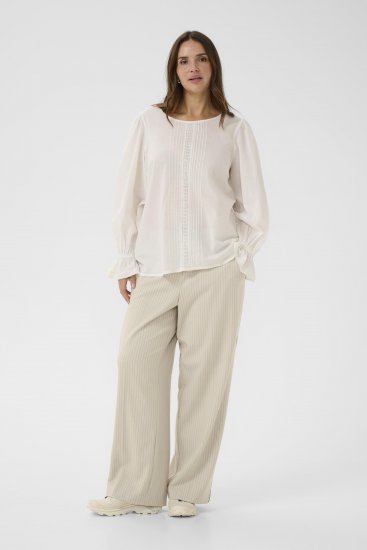 Kaffe Curve Sirana Pants Beige Melange/Black Stripe - Pantalones de tela - 