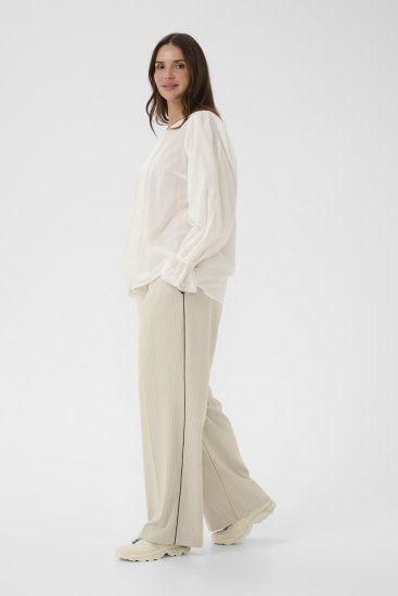 Kaffe Curve Sirana Pants Beige Melange/Black Stripe - Pantalones de tela - 