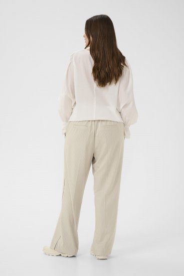 Kaffe Curve Sirana Pants Beige Melange/Black Stripe - Pantalones de tela - 