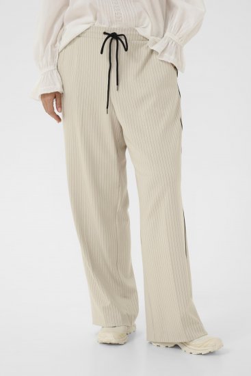 Kaffe Curve Sirana Pants Beige Melange/Black Stripe - Pantalones de tela - 
