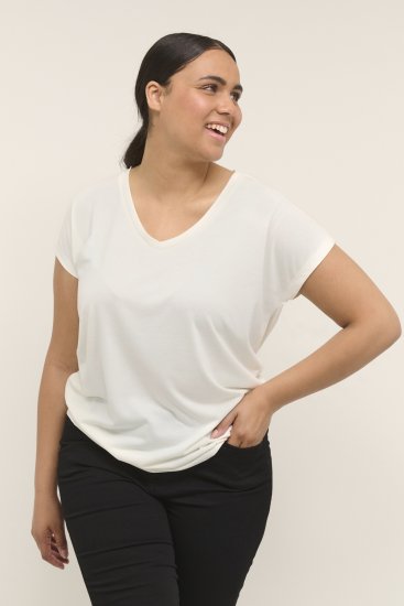 Kaffe Curve Lina V-Neck T-Shirt White - Camisetas - 