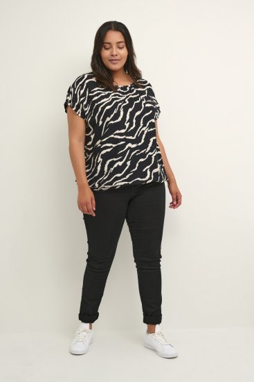 Kaffe Curve Sonna Stanley Top Negro/Antique Estampado de cebra - Camisetas - 
