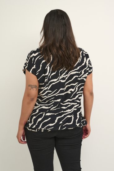 Kaffe Curve Sonna Stanley Top Negro/Antique Estampado de cebra - Camisetas - 