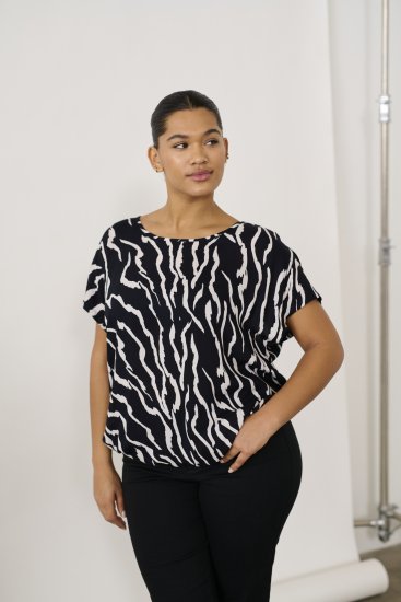 Kaffe Curve Sonna Stanley Top Negro/Antique Estampado de cebra - Camisetas - 
