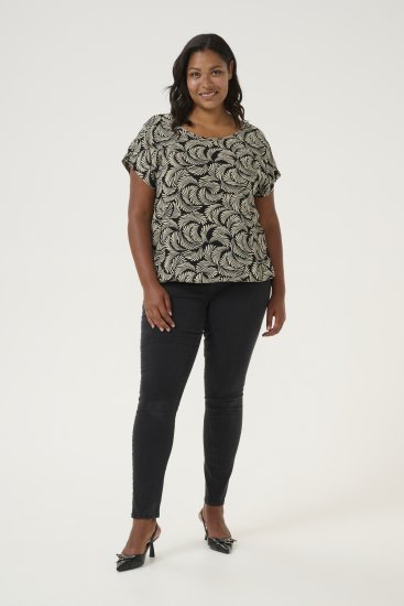 Kaffe Curve Sonna Stanley Top Negro intenso/Blanco antiguo estampado - Camisetas - 