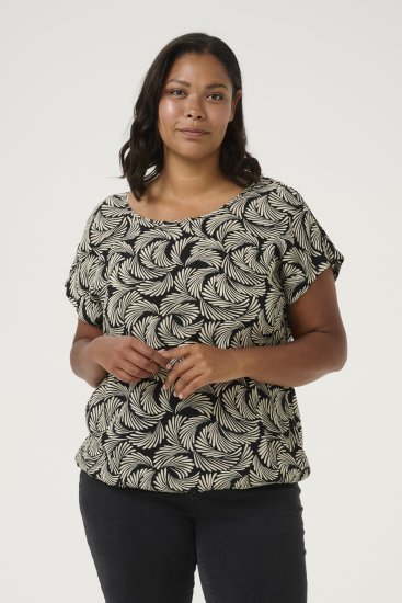 Kaffe Curve Sonna Stanley Top Negro intenso/Blanco antiguo estampado - Camisetas - 